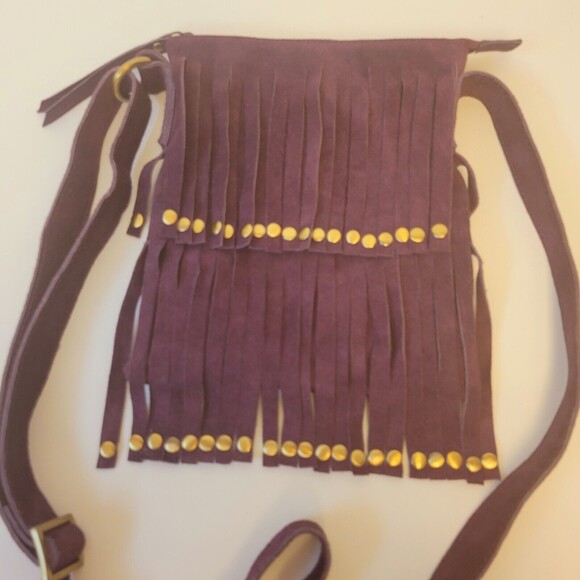 Bohemian Tikka Cow Suede Leather Purple Women Crossbody Bag - Picture 10 of 10